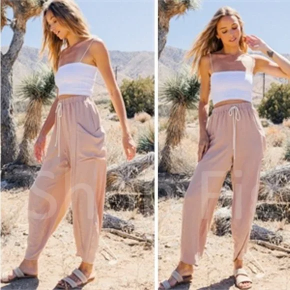 New Wide Leg Pocketed Harem Band Pants /  Jogger Casual Jeans Drawstring… - Picture 4 of 8